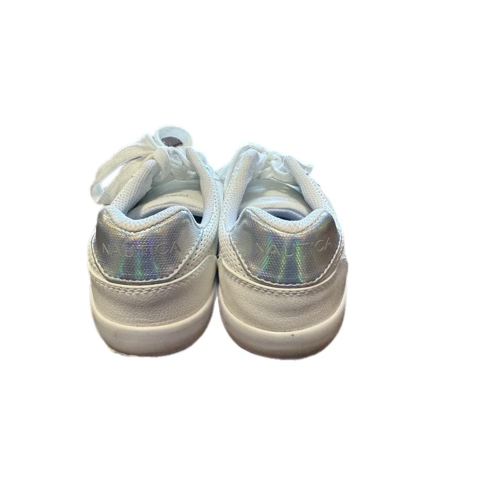 Nautica Steam Sneakers Womens 8 White Excellent Perforated Silver Holographic